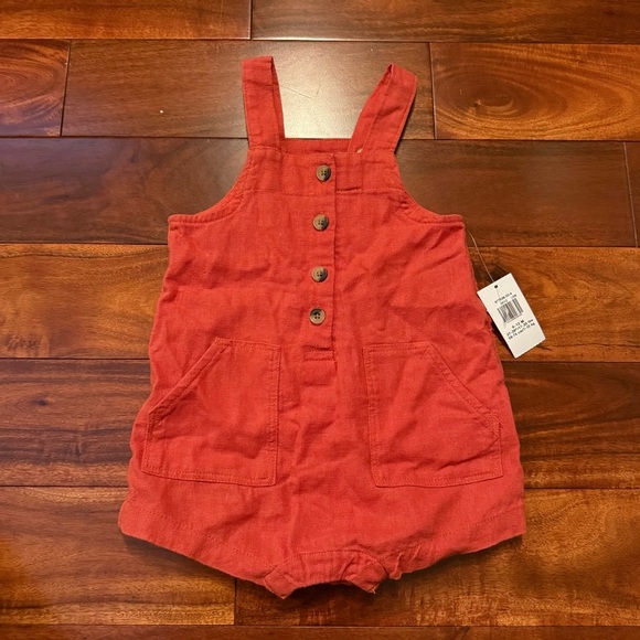 Kids Orange Button-Up Overalls linen blend 6-12months - Picture 2 of 5